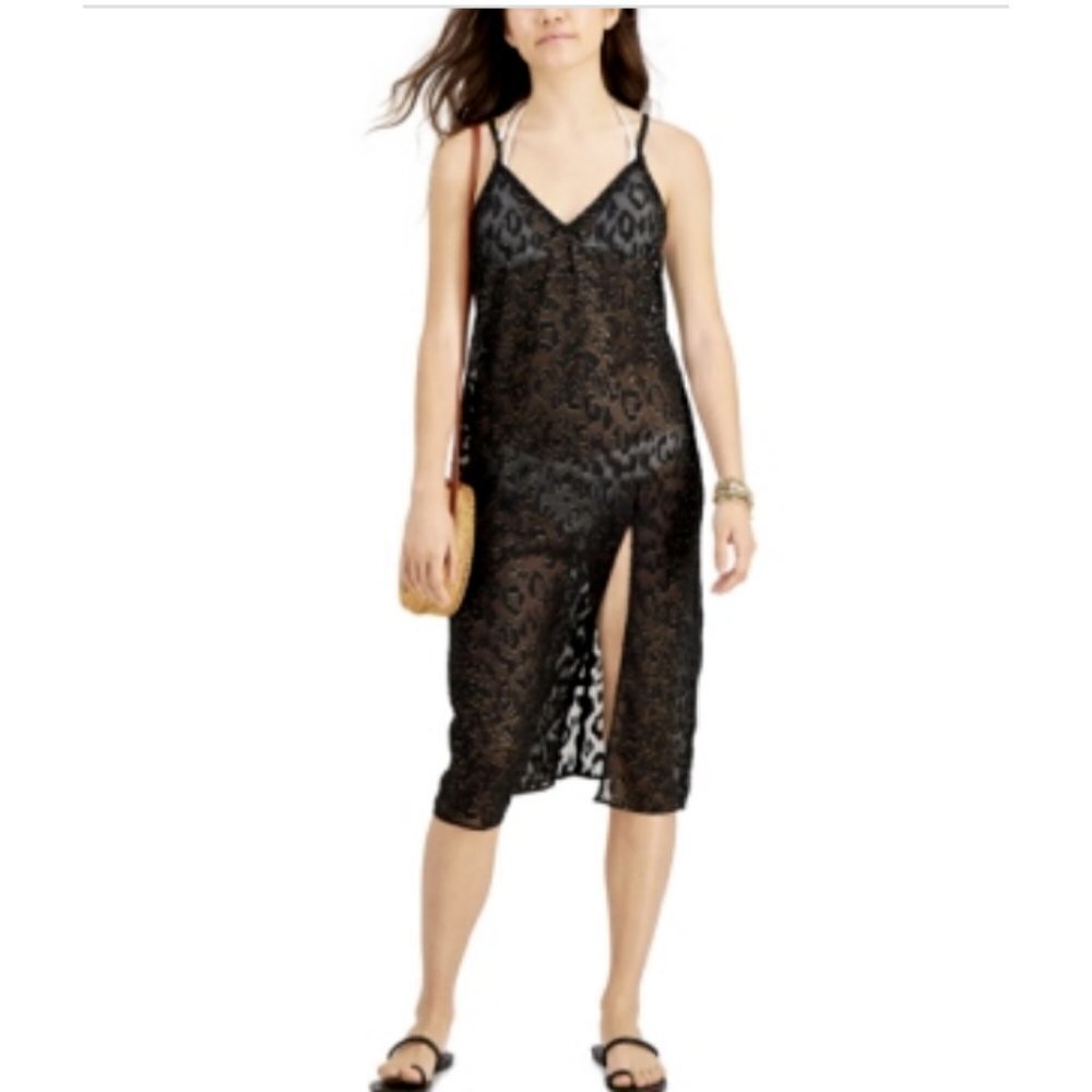 Miken Juniors Lurex Animal Print Midi Cover-Up Dress Size L Black/Gold